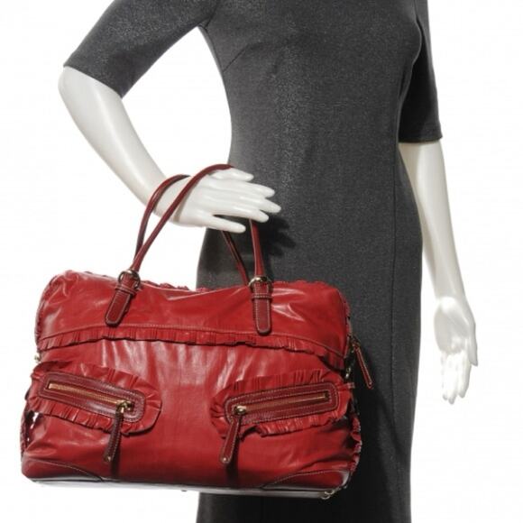 Gucci deep Red Sabrina Ruffle Boston Tote bag - Picture 7 of 16